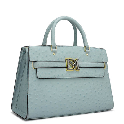 Medium Ostrich Leather Satchel - Ice Blue