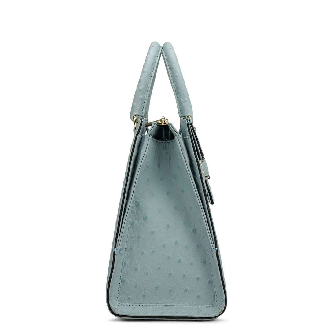 Medium Ostrich Leather Satchel - Ice Blue