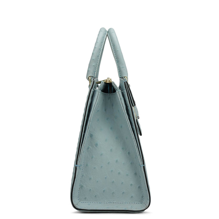 Medium Ostrich Leather Satchel - Ice Blue