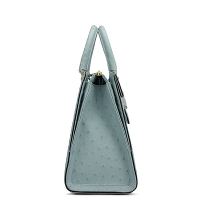 Medium Ostrich Leather Satchel - Ice Blue