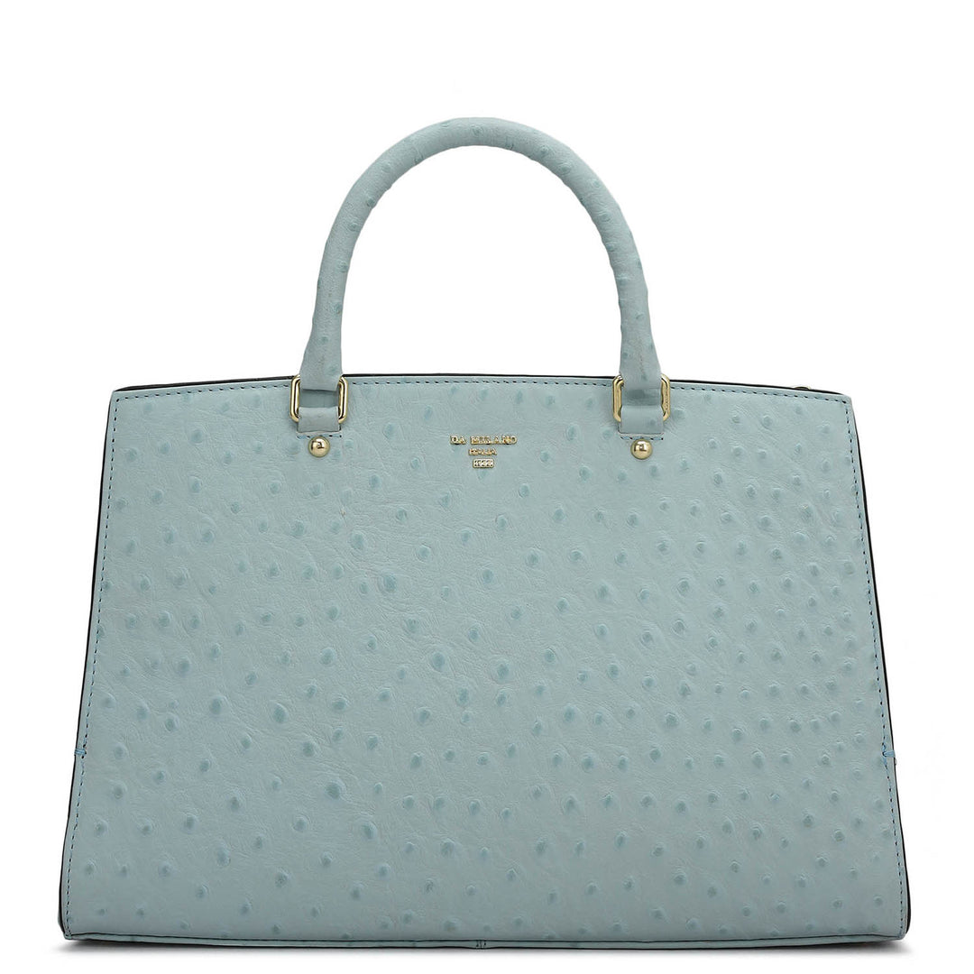 Medium Ostrich Leather Satchel - Ice Blue