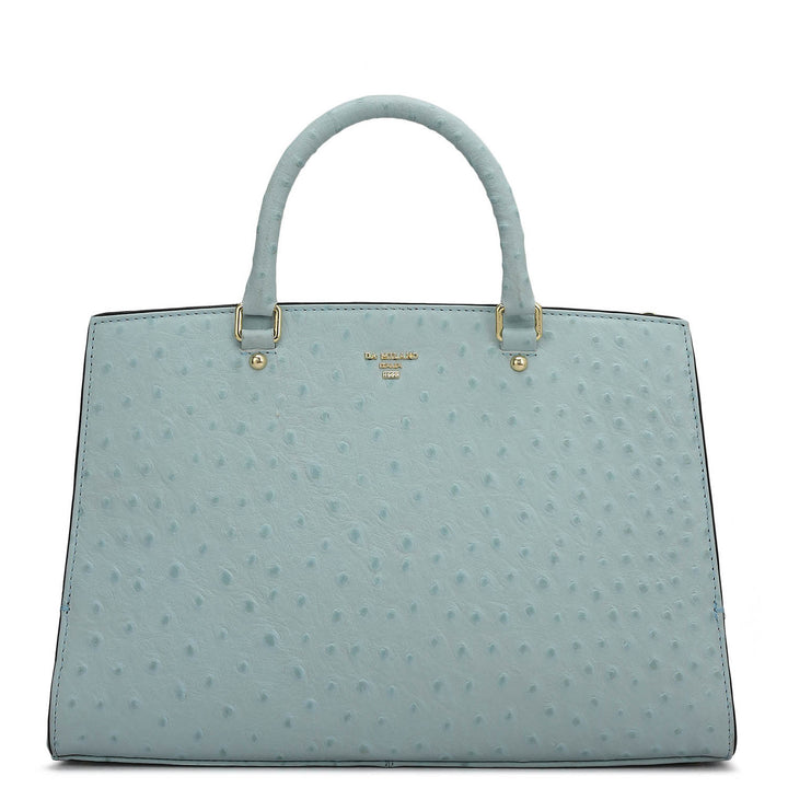 Medium Ostrich Leather Satchel - Ice Blue