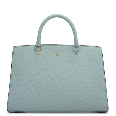 Medium Ostrich Leather Satchel - Ice Blue