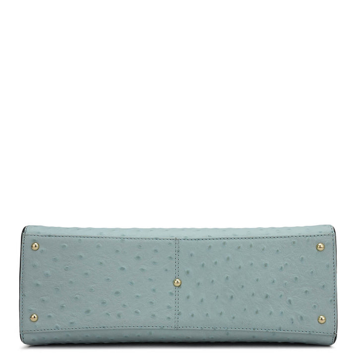 Medium Ostrich Leather Satchel - Ice Blue