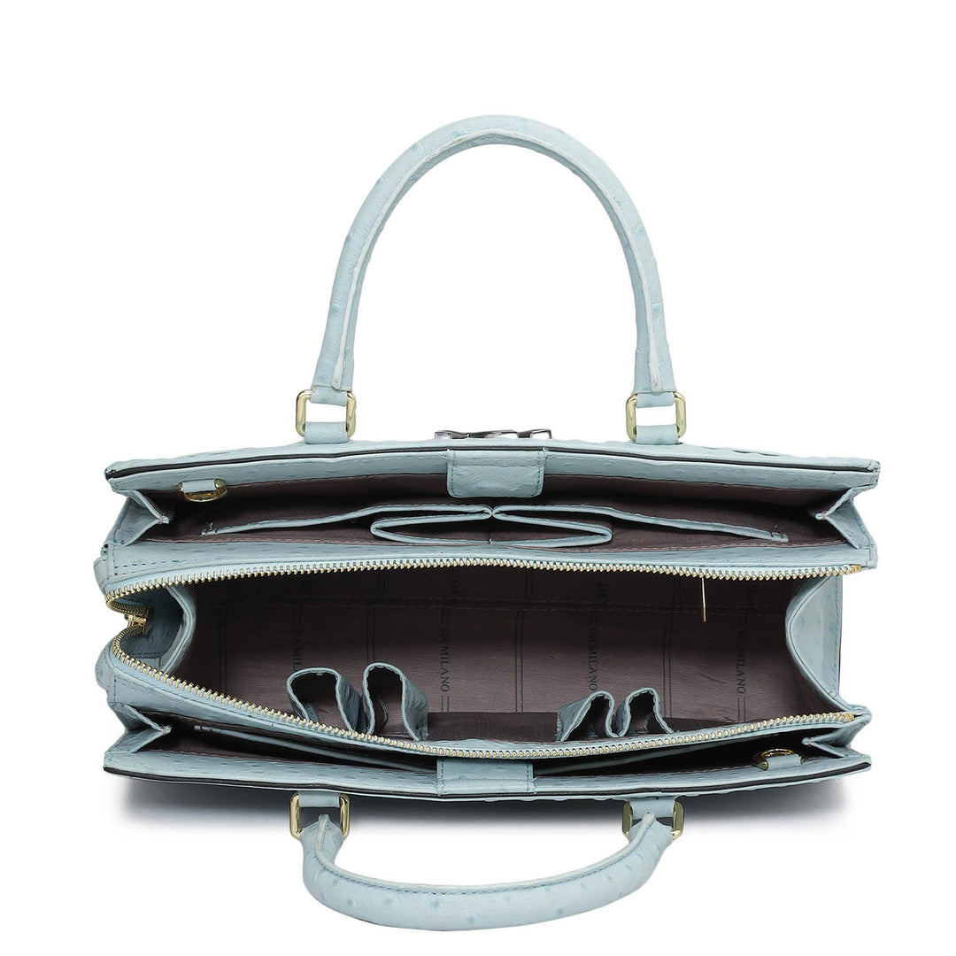 Medium Ostrich Leather Satchel - Ice Blue
