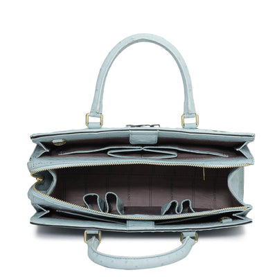 Medium Ostrich Leather Satchel - Ice Blue