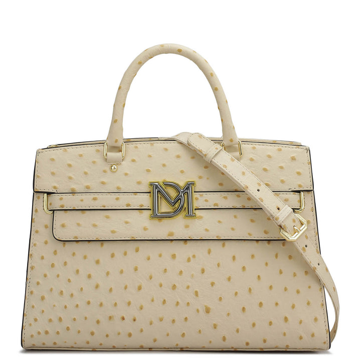 Medium Ostrich Leather Satchel - Vanilla