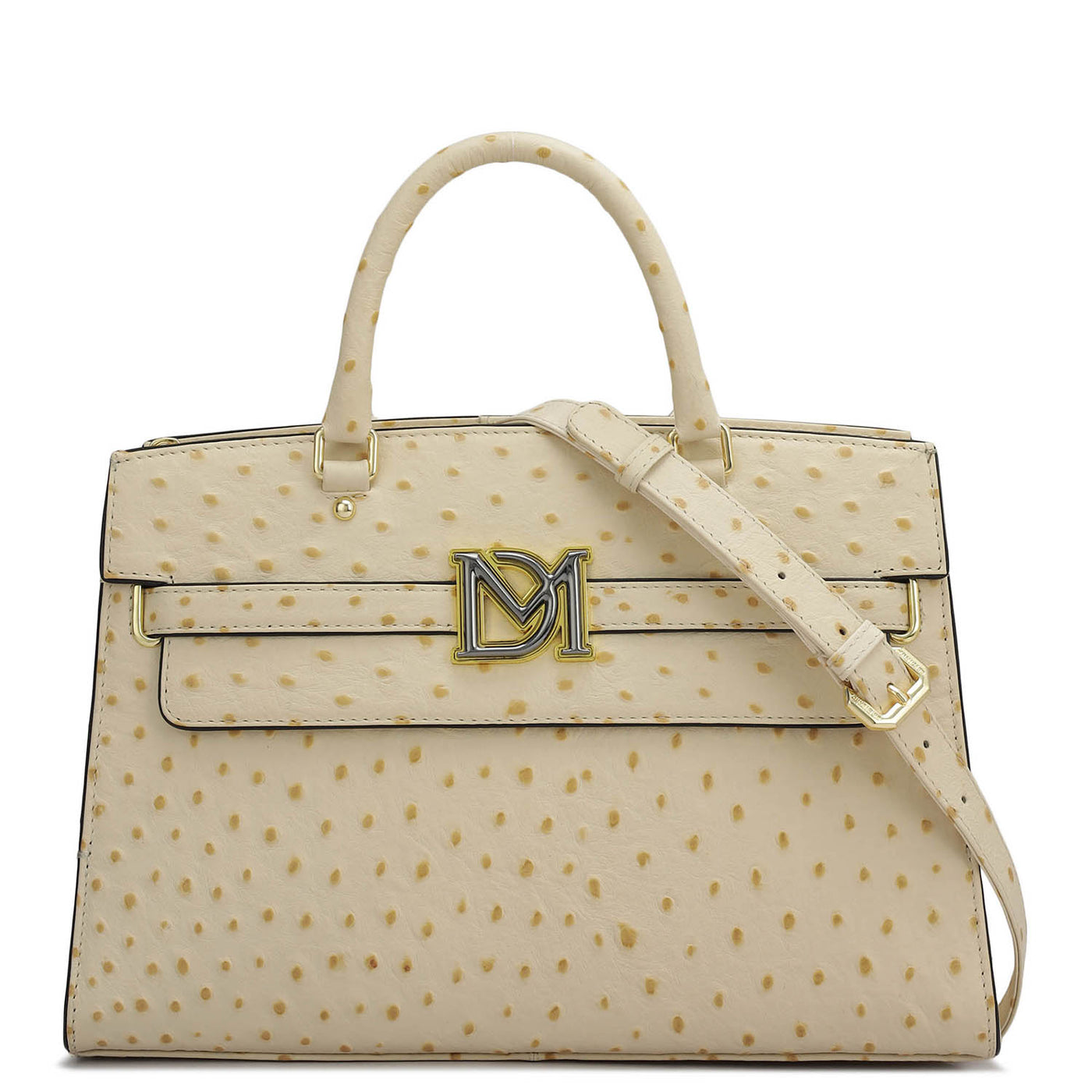 Medium Ostrich Leather Satchel - Vanilla