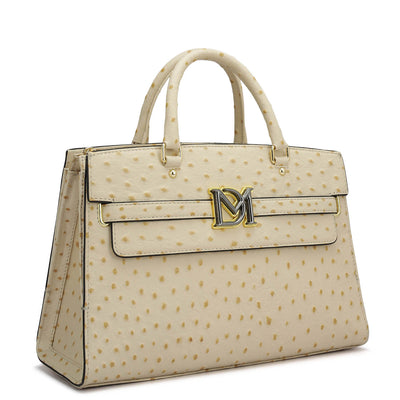 Medium Ostrich Leather Satchel - Vanilla