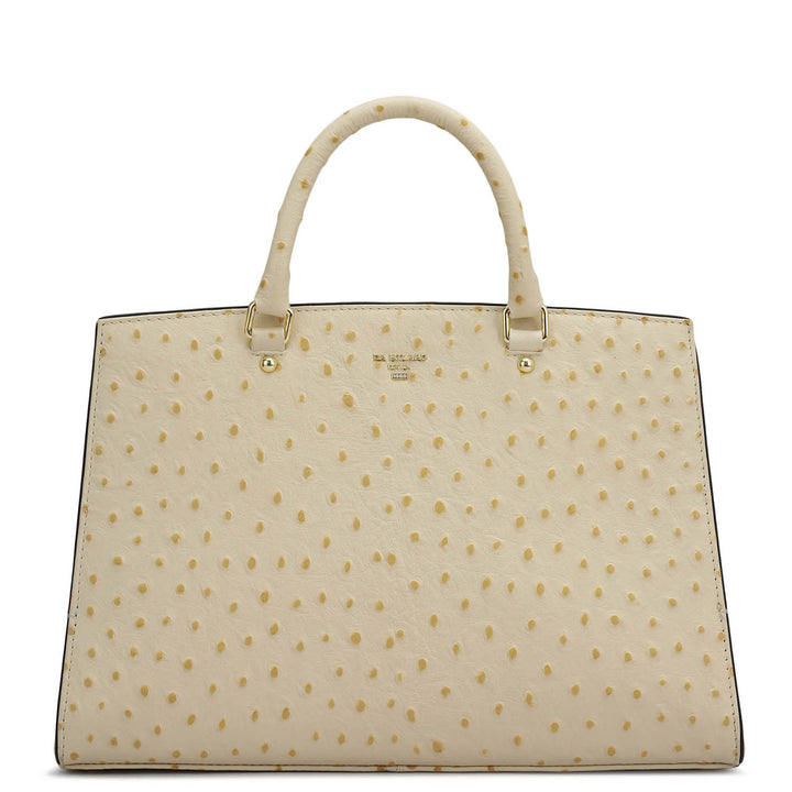 Medium Ostrich Leather Satchel - Vanilla
