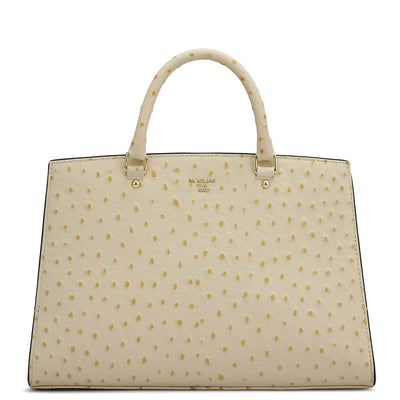 Medium Ostrich Leather Satchel - Vanilla