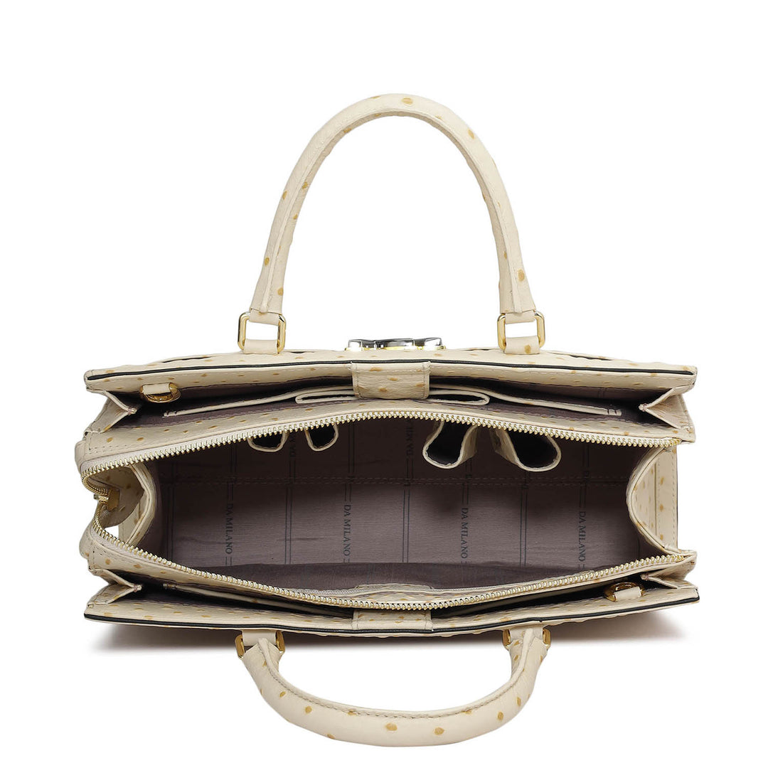 Medium Ostrich Leather Satchel - Vanilla