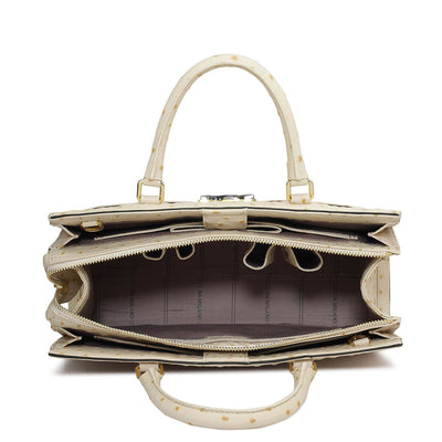 Medium Ostrich Leather Satchel - Vanilla