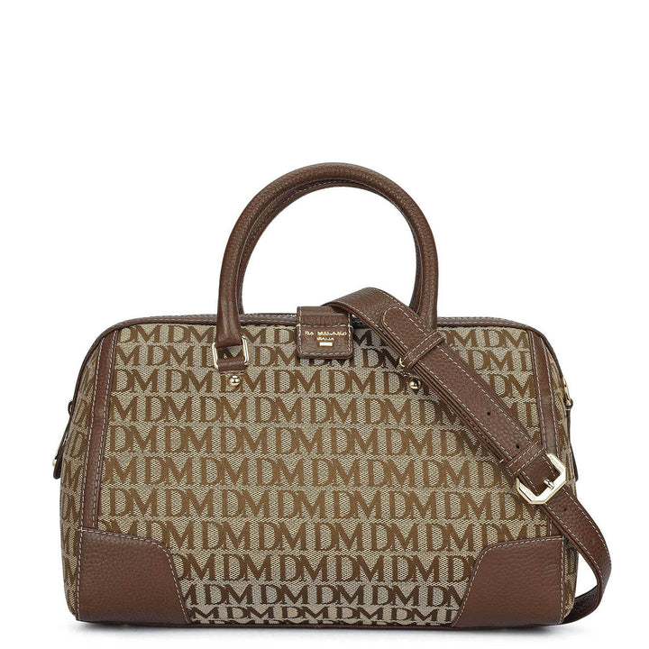 Medium Canvas Wax Leather Bowler - Beige & Espresso