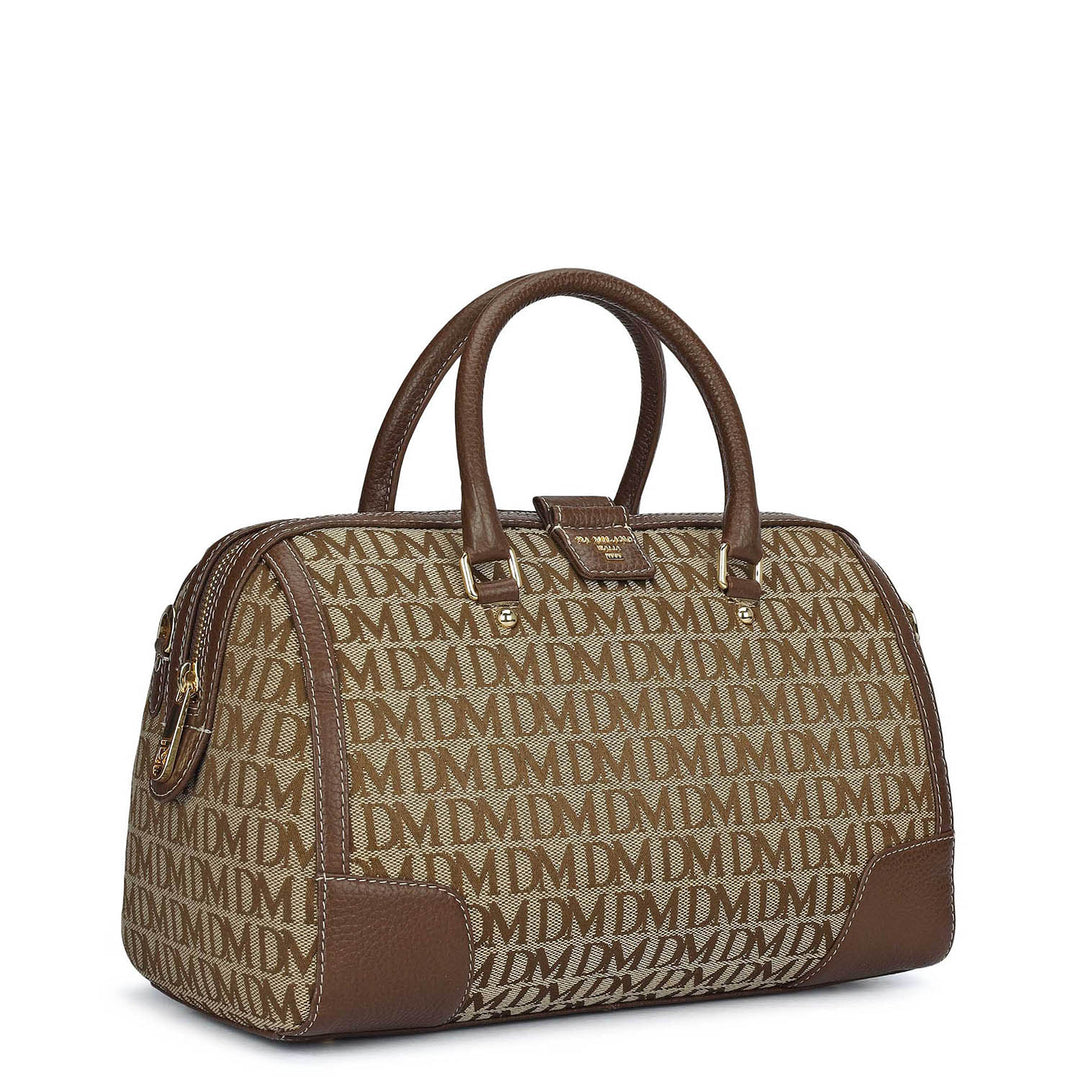 Medium Canvas Wax Leather Bowler - Beige & Espresso