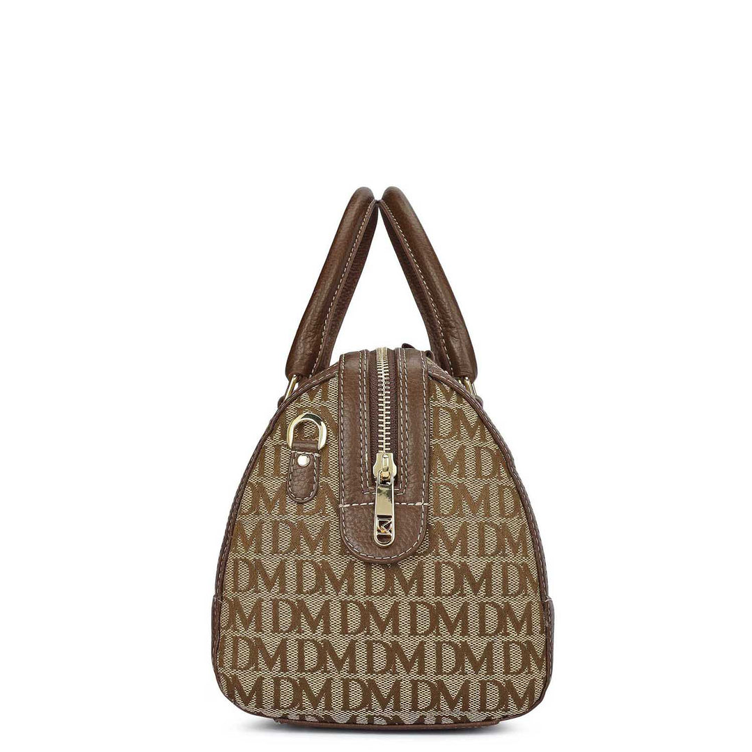 Medium Canvas Wax Leather Bowler - Beige & Espresso