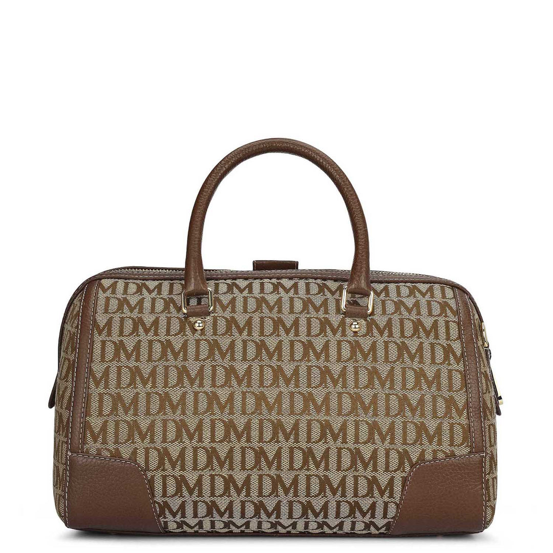 Medium Canvas Wax Leather Bowler - Beige & Espresso