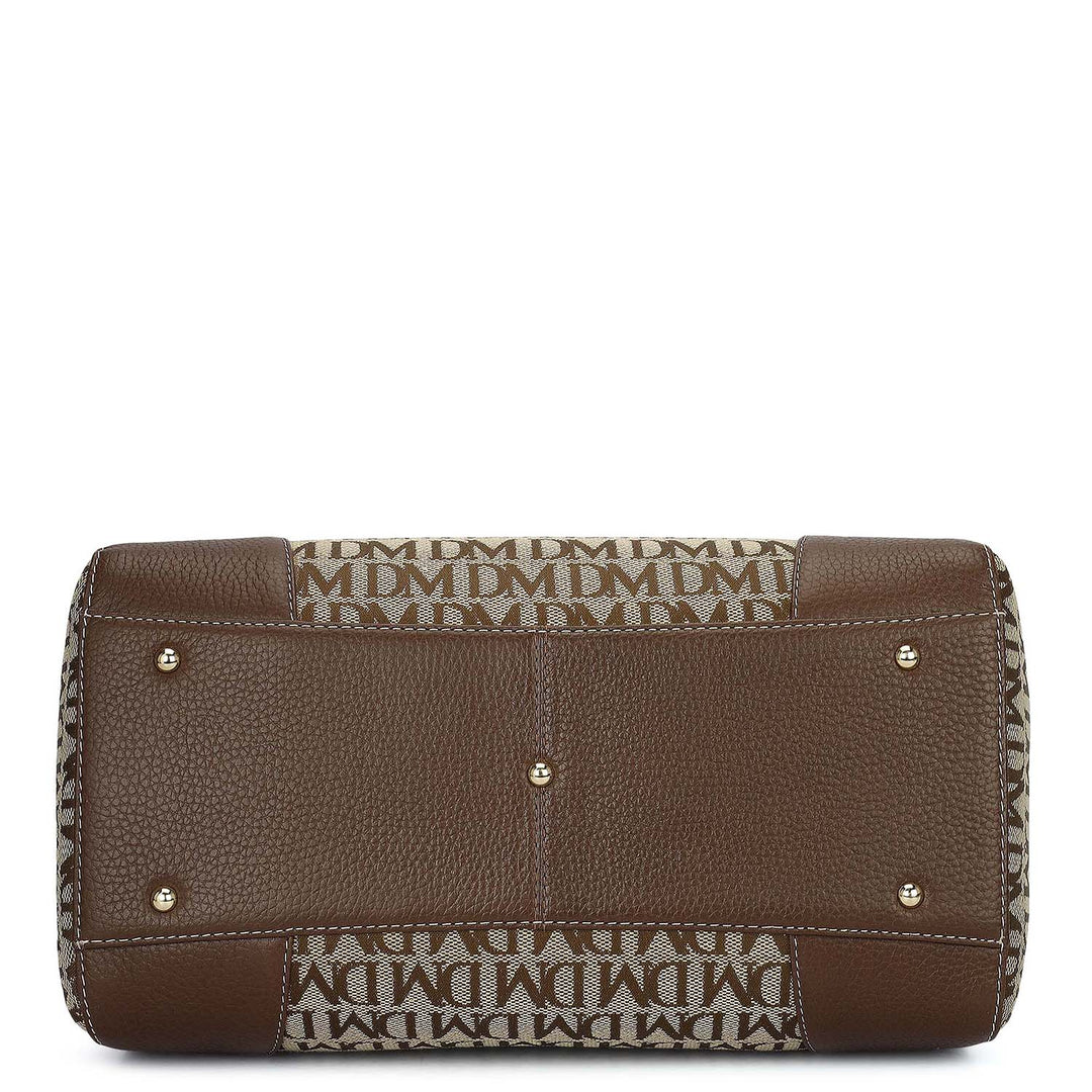Medium Canvas Wax Leather Bowler - Beige & Espresso