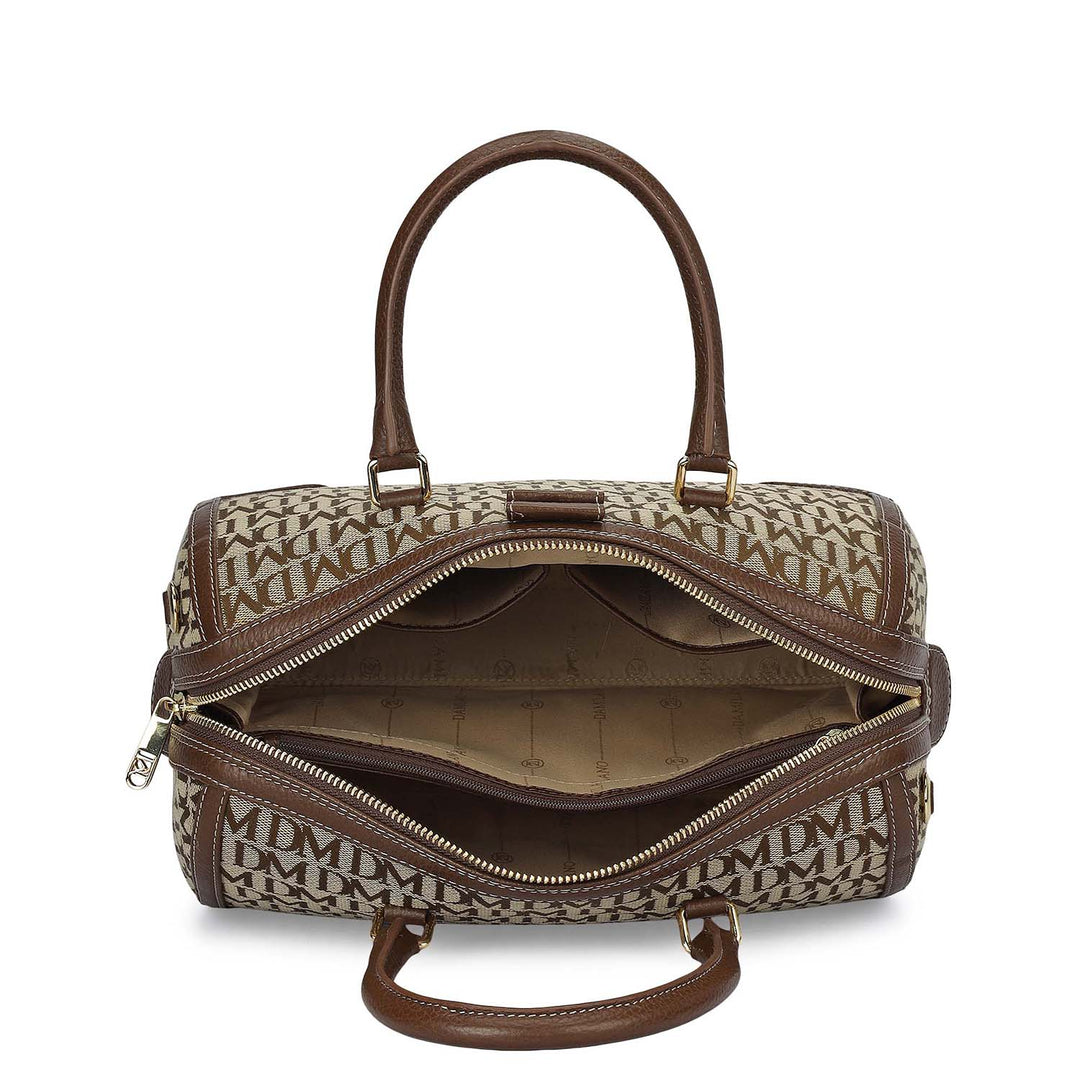 Medium Canvas Wax Leather Bowler - Beige & Espresso