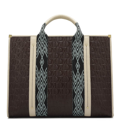 Large Monogram Leather Book Tote - Chocolate