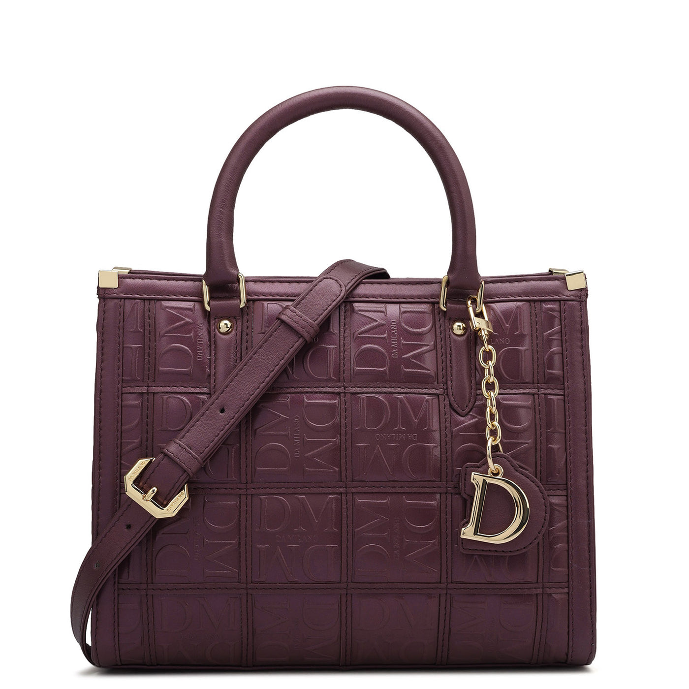 Small Monogram Leather Satchel - Plum