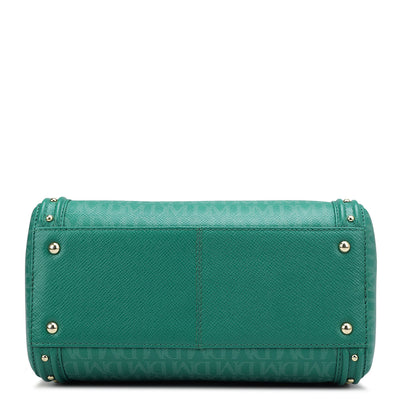 Small Monogram Leather Satchel - Emerald Green