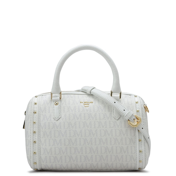 Small Monogram Leather Satchel - White