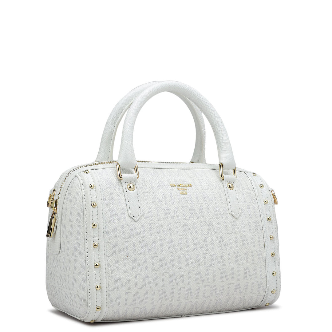 Small Monogram Leather Satchel - White