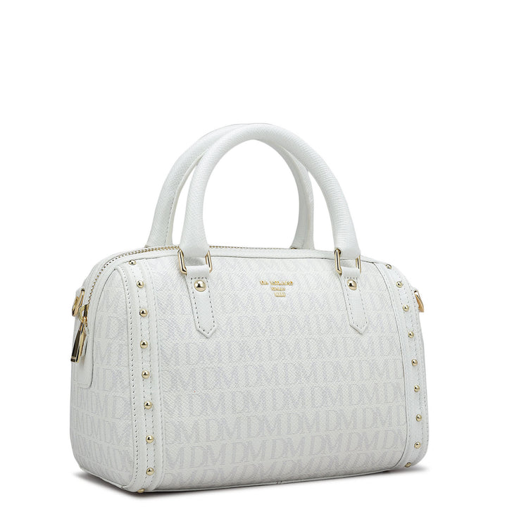 Small Monogram Leather Satchel - White