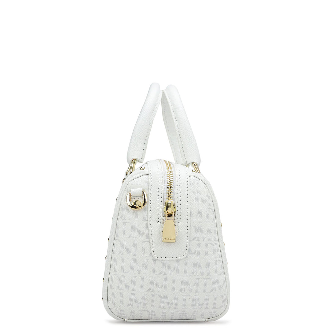 Small Monogram Leather Satchel - White