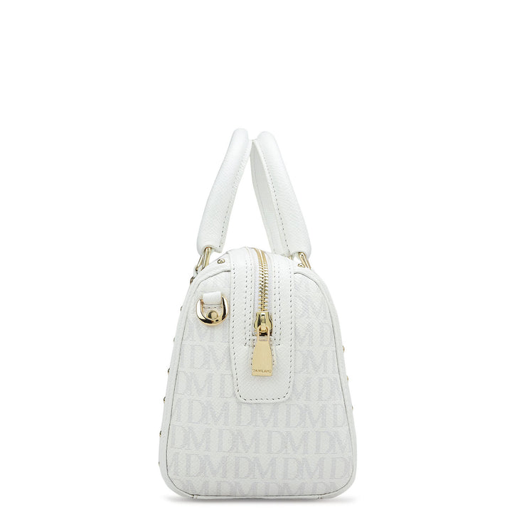 Small Monogram Leather Satchel - White
