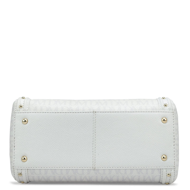 Small Monogram Leather Satchel - White