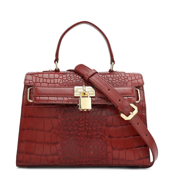 Small Croco Leather Satchel - Cherry