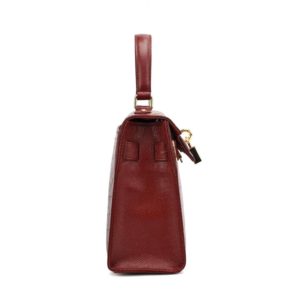 Small Croco Leather Satchel - Cherry