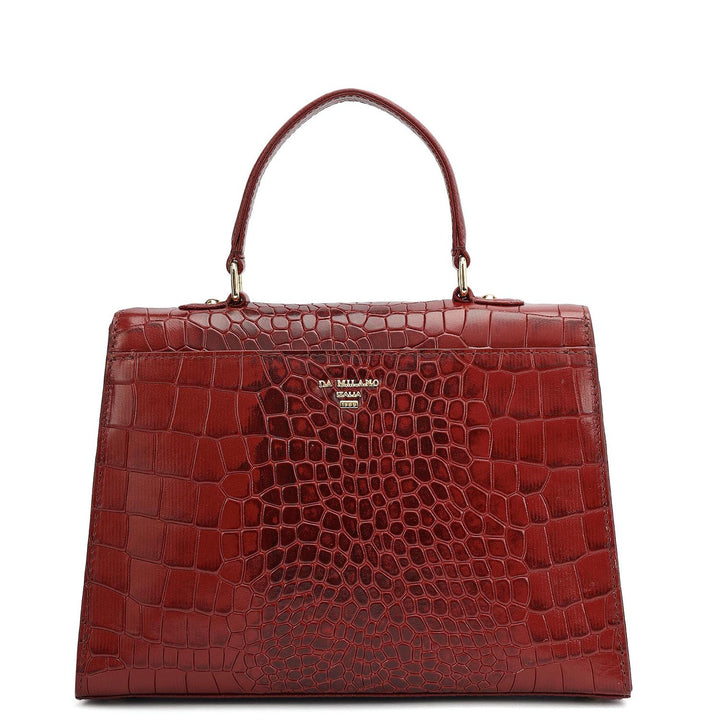 Small Croco Leather Satchel - Cherry