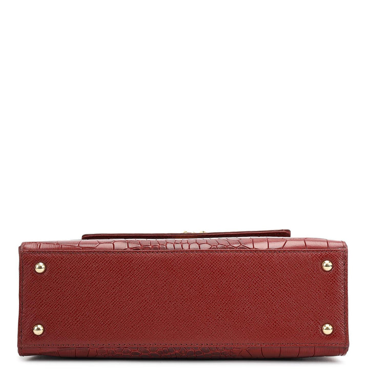 Small Croco Leather Satchel - Cherry