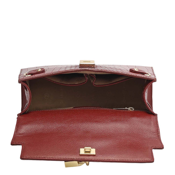 Small Croco Leather Satchel - Cherry