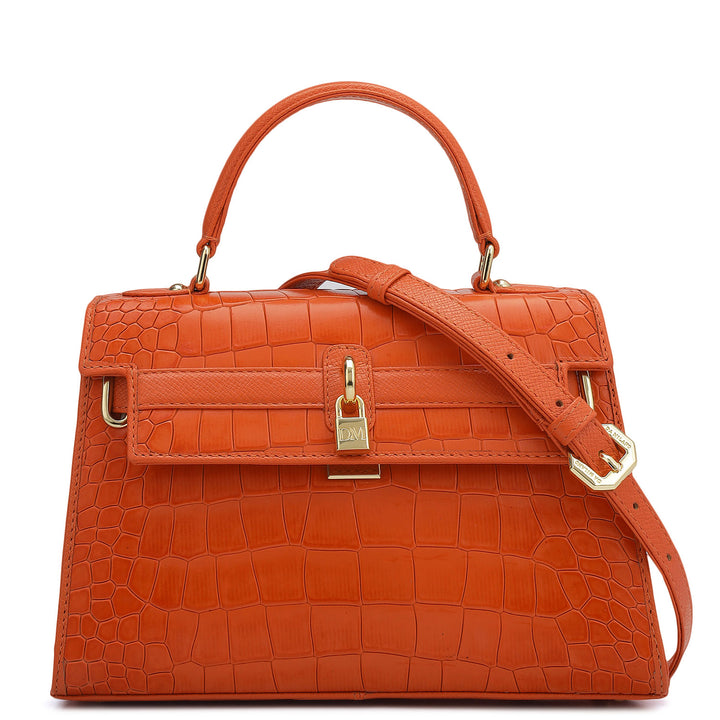 Small Croco Leather Satchel - Pumpkin