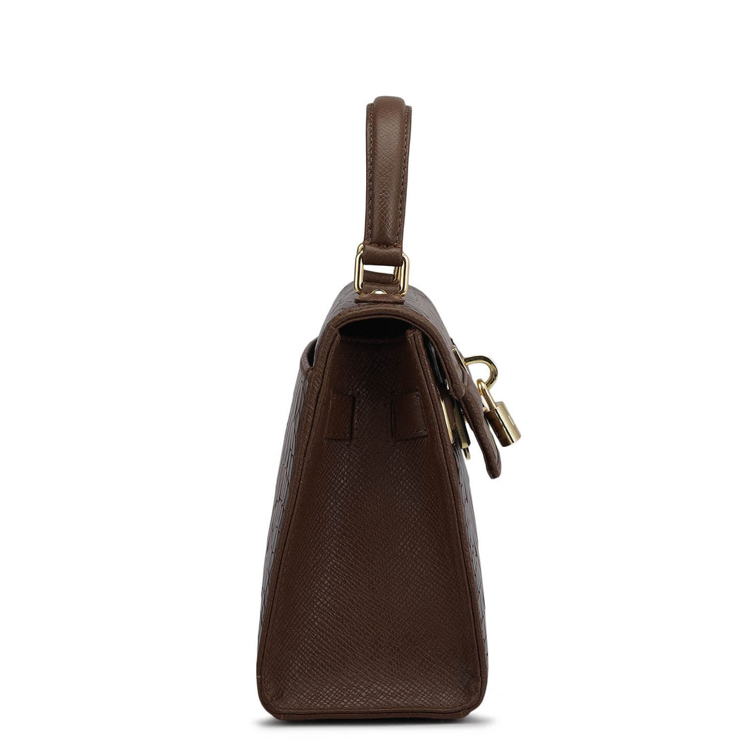 Small Croco Leather Satchel - Walnut