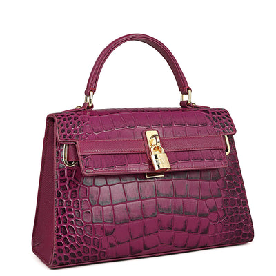 Small Croco Leather Satchel - Orchid