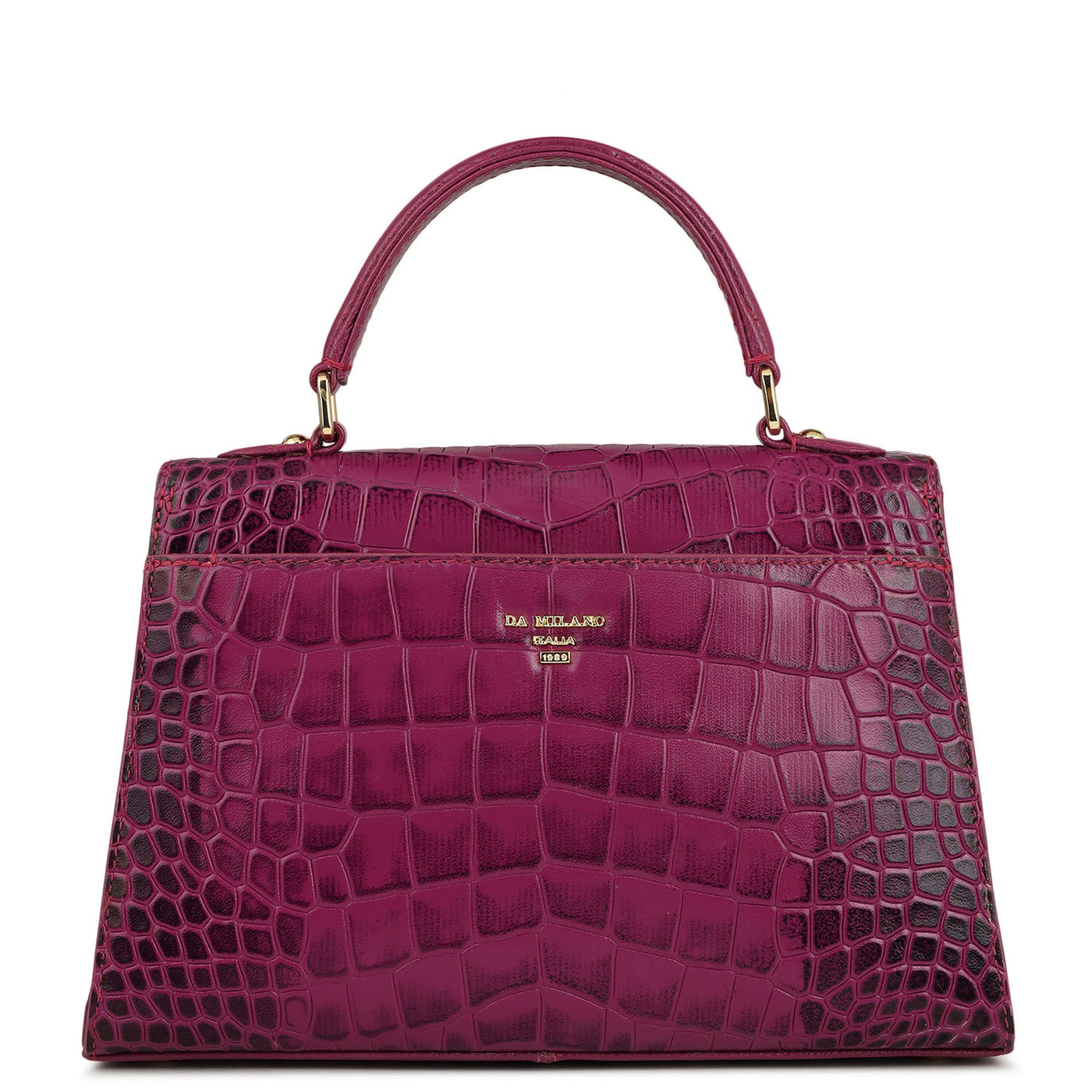 Small Croco Leather Satchel - Orchid