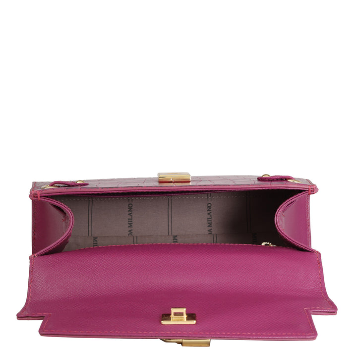 Small Croco Leather Satchel - Orchid