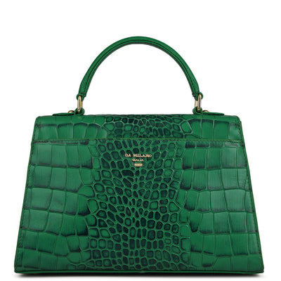 Small Croco Leather Satchel - Sea Weed