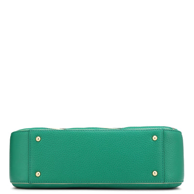 Small Wax Leather Baguette  - Green & Beige