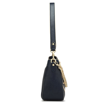 Small Wax Leather Baguette  - Navy & Butter