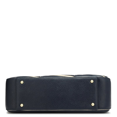 Small Wax Leather Baguette  - Navy & Butter