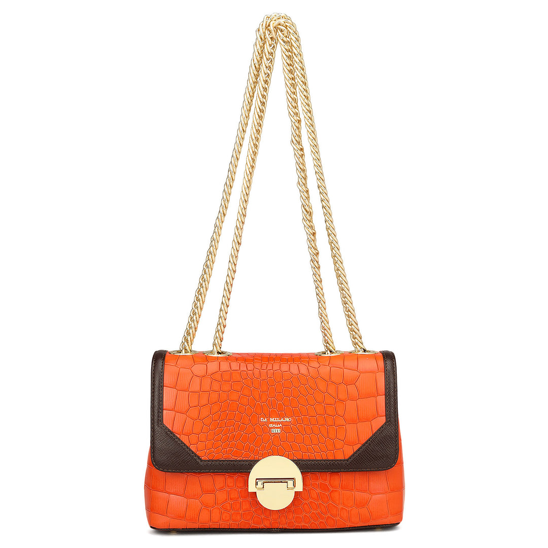 Small Croco Leather Shoulder Bag - Pumpkin