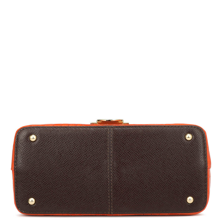 Small Croco Leather Shoulder Bag - Pumpkin