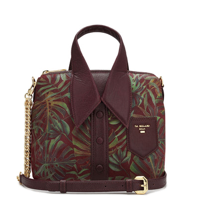 Small Floral Leather Satchel - Berry
