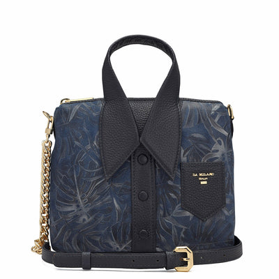 Small Floral Leather Satchel - Blue
